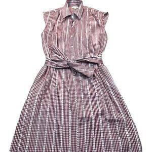 Max Studio Gingham Tie Waist Dress Women Medium Cottagecore Prairie Picnic‎